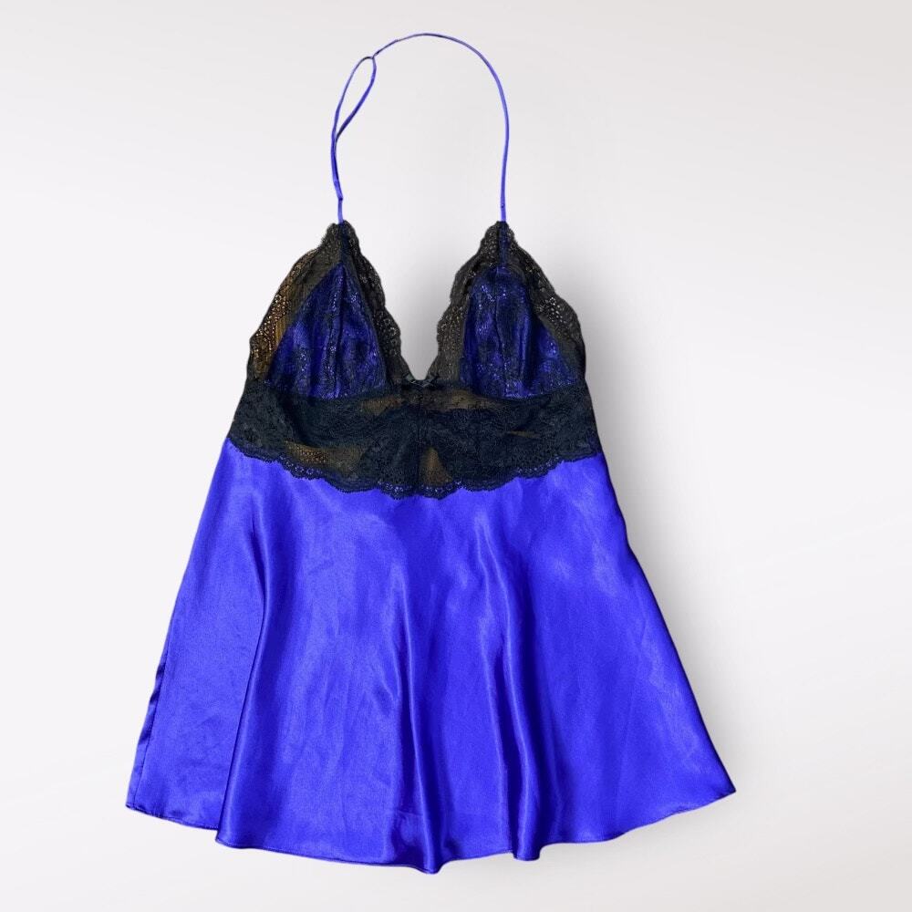 Victoria’s Secret Purple Satin Lace Lingerie Chemise Mini Dress Size Medium Y2K